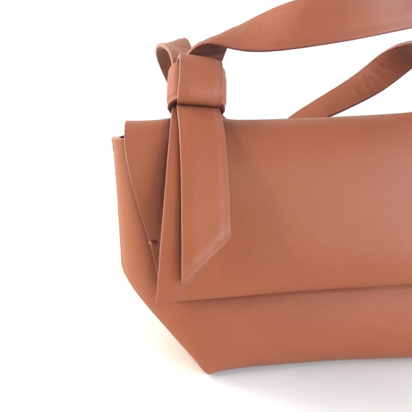 Smooth Leather Knotted Small Shoulder Bag Brown Tan - Picture 4 of 9